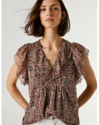 Bluza cu volane Diana, Verde/Maro