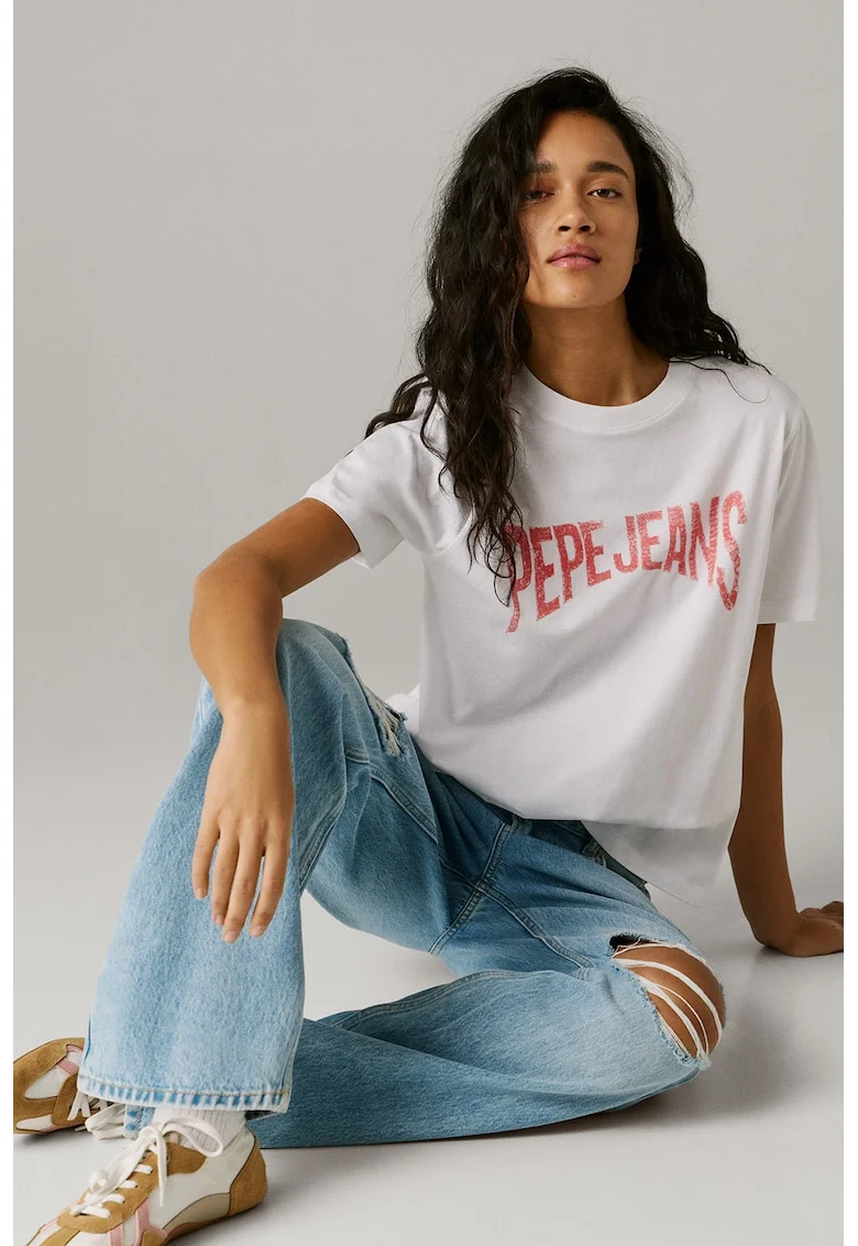 Tricou cu imprimeu Maca, Alb/Coral