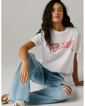 Tricou cu imprimeu Maca, Alb/Coral