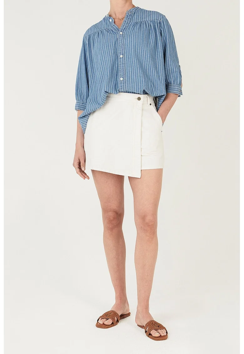 Fusta-pantalon scurta din denim cu talie medie, Alb murdar