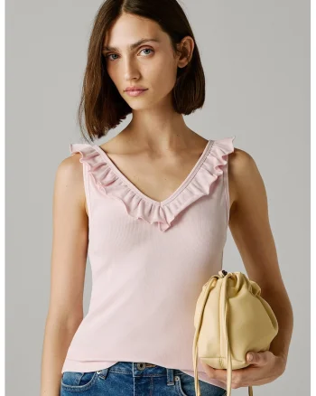 Top slim fit cu volane, Roz pal