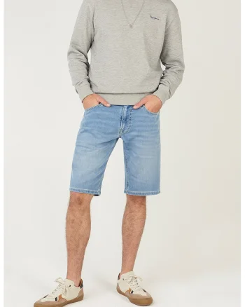 Bermude slim-fit din denim Gymdigo, Albastru deschis melange