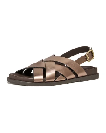 Sandale slingback de piele peliculizata, Auriu