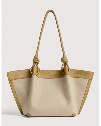Geanta shopper din in si piele Finn, Kaki/Crem