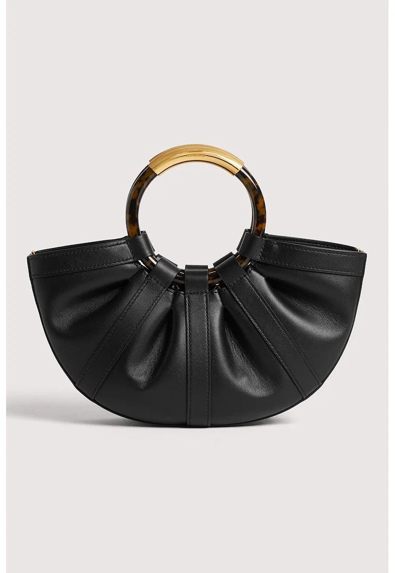 Geanta mica din piele cu maner Shell, Negru