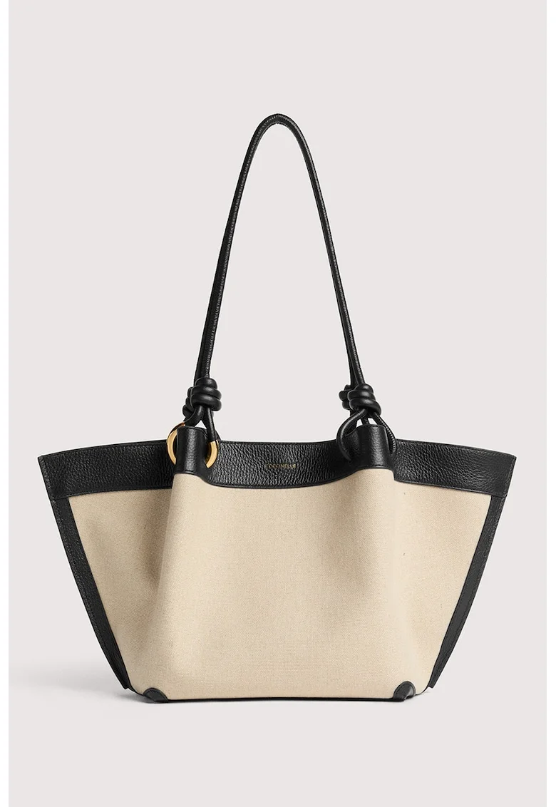 Geanta shopper din in si piele Finn, Negru/Crem