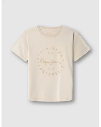 Tricou de bumbac cu imprimeu logo, Bej deschis