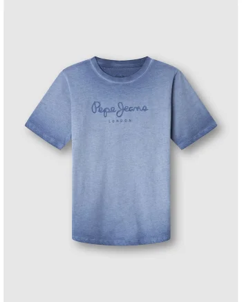Tricou de bumbac cu aspect decolorat, Albastru inchis
