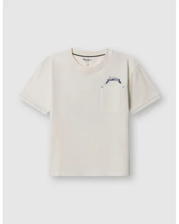 Tricou de bumbac cu imprimeu pe spate, Alb murdar/Bleumarin