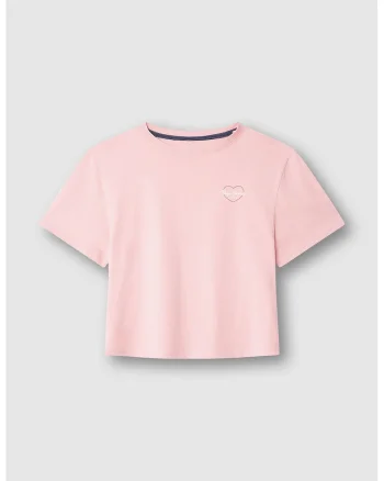 Tricou din bumbac cu decolteu la baza gatului, Roz deschis