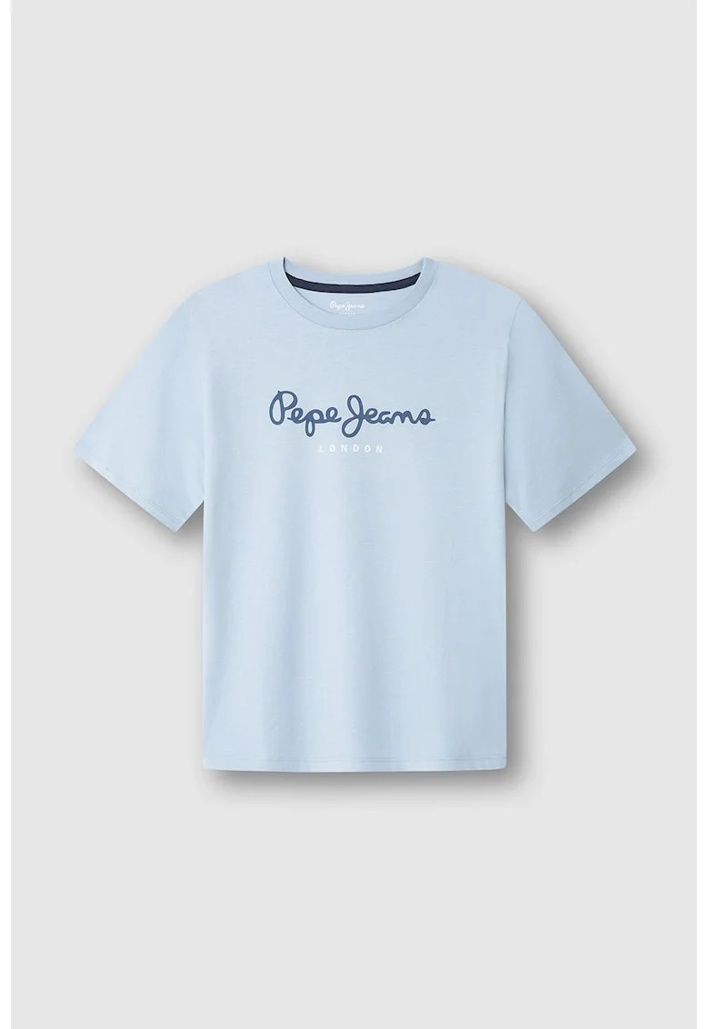 Tricou de bumbac cu imprimeu logo, Albastru inchis/Albastru azur/Alb optic
