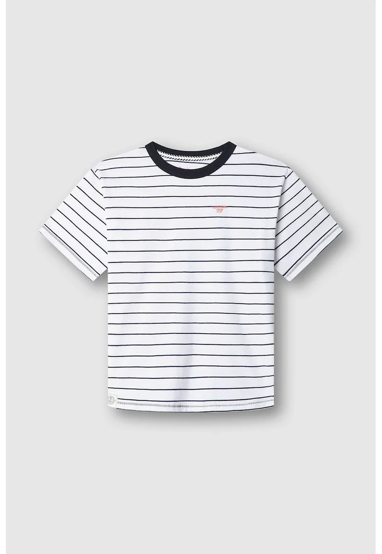 Tricou de bumbac cu dungi, Negru/Portocaliu pal/Alb optic