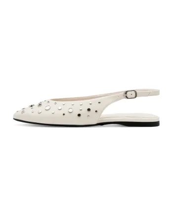 Balerini slingback cu varf ascutit, Alb murdar/Argintiu