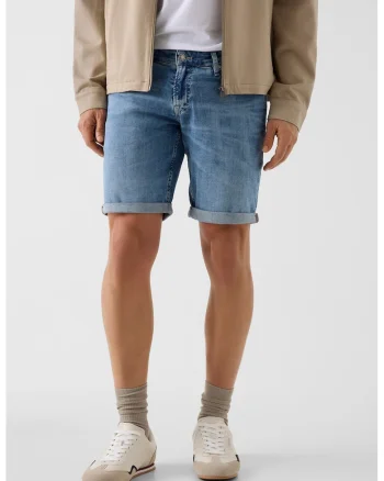 Bermude din denim cu terminatii rulate, Albastru inchis
