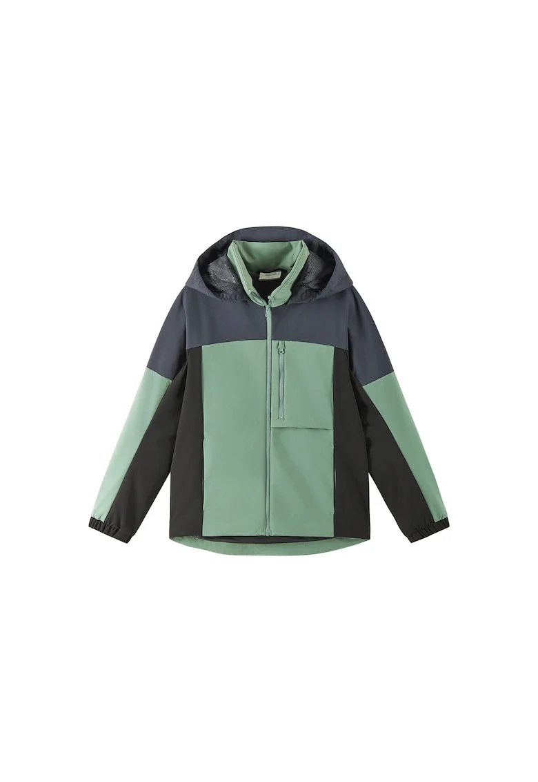 Geaca outdoor copii,  poliester reciclat, verde, fermoar