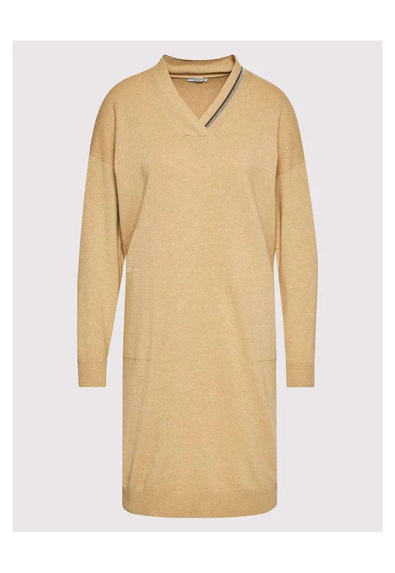 Rochie tricotata,  70% lana, 20% matase, bej, pentru femei,