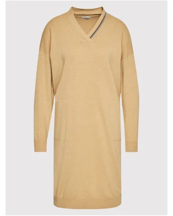 Rochie tricotata,  70% lana, 20% matase, bej, pentru femei,