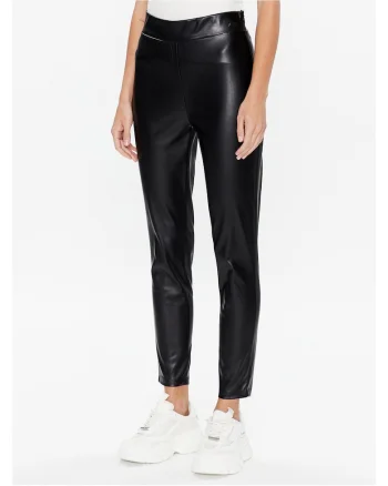 Pantaloni dama,  imitatie piele, negru,
