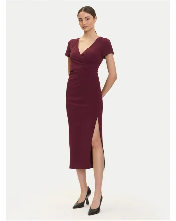 Rochie tricotata,  fermoar, bordeaux, poliester