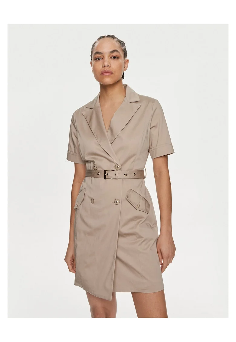 Rochie casual,  bumbac, bej, sistem inchidere cu nasturi,