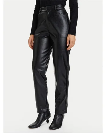 Pantaloni dama,  poliuretan, negru, L
