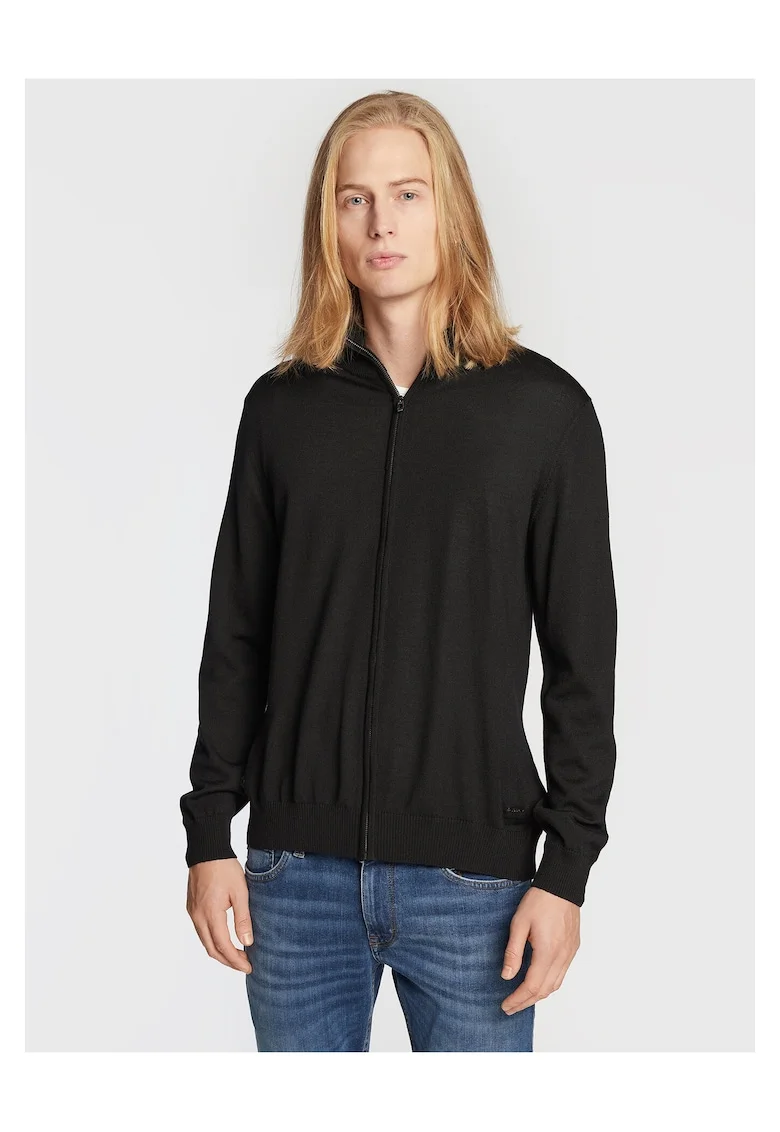 Cardigan barbati,  lana virgina, fermoar, negru