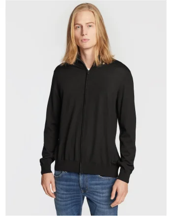 Cardigan barbati,  lana virgina, fermoar, negru