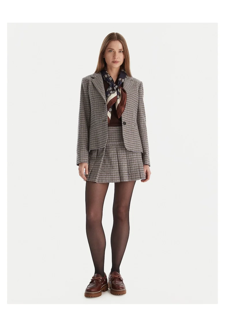 Fusta mini,  carouri, maro, 63% lana, 33% poliamida,
