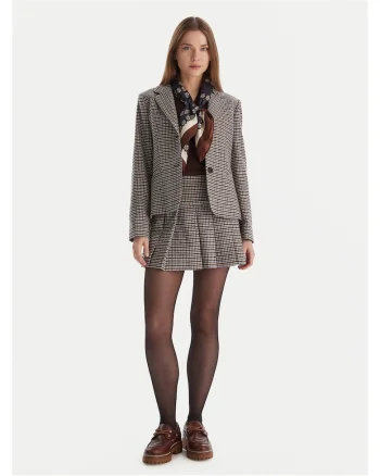 Fusta mini,  carouri, maro, 63% lana, 33% poliamida,