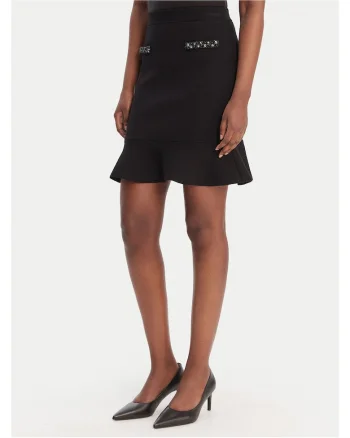 Fusta mini,  neagra, 51% viscoza, 26% poliamida, 23% poliester