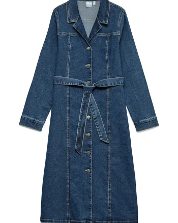 Rochie din denim,  bumbac, albastru, sistem inchidere cu nasturi, Albastru