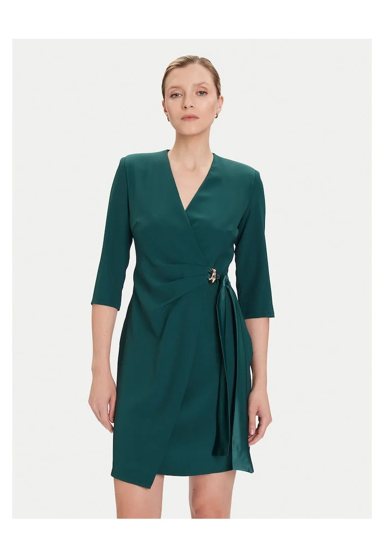 Rochie de cocktail,  maneca lunga, verde, poliester,
