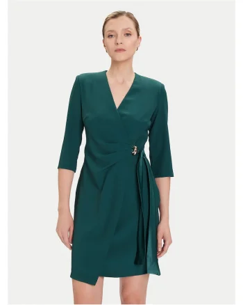 Rochie de cocktail,  maneca lunga, verde, poliester,