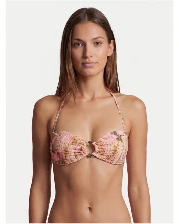Costum de baie dama,  top bikini, roz, poliester
