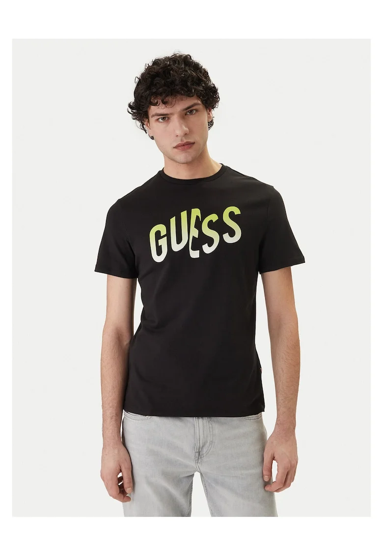 Tricou de barbati,  slim fit, negru, din bumbac