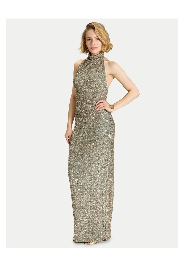 Rochie de seara dama,  fermoar, verde, poliester