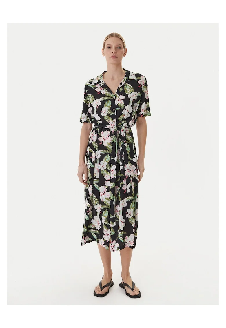 Rochie camasa,  negru, viscoza, sistem inchidere nasturi, Negru