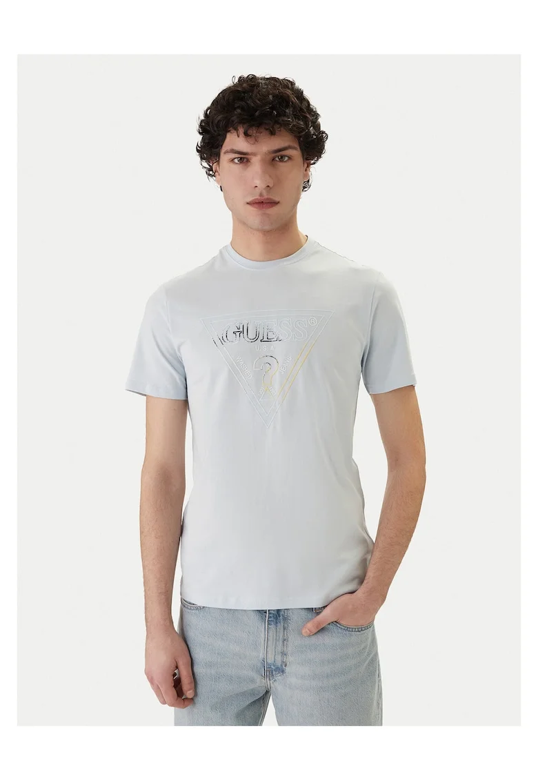 Tricou de Barbati,  Slim fit, Albastru, din Bumbac