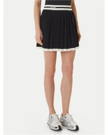 Fusta plisata,  neagra, 55% viscoza, 45% poliamida, pentru femei