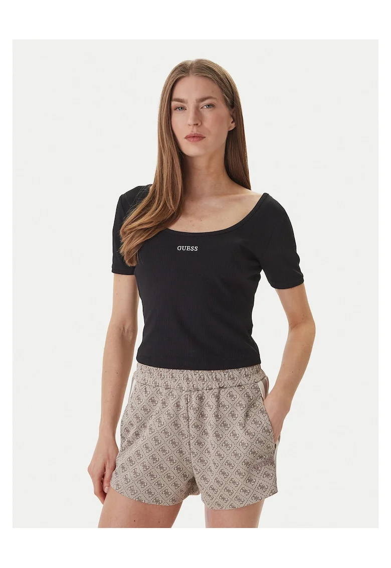Tricou dama,  slim fit, negru, 68% lyocell, 28% poliester, 4% elastan