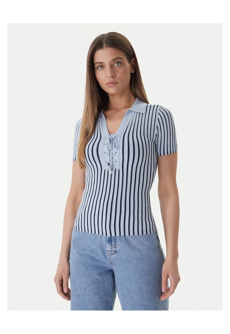 Tricou dama,  dungi, albastru, viscoza/poliester/poliamida