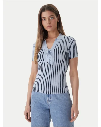 Tricou dama,  dungi, albastru, viscoza/poliester/poliamida