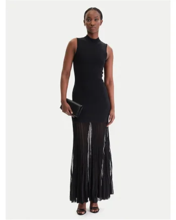 Rochie tricotata,  fermoar, negru, 65% viscoza reciclata, 33% nailon, 2% elastan