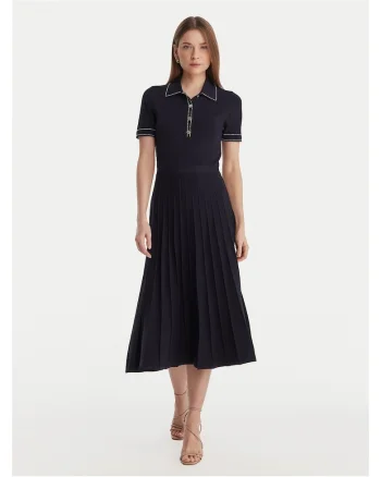 Rochie tricotata,  bleumarin, 64% viscoza, 34% nailon