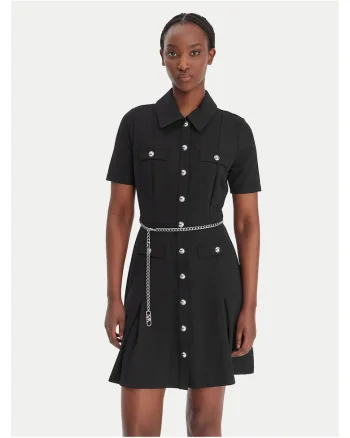 Rochie camasa,  maneca scurta, negru, poliester