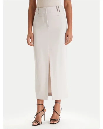 Fusta midi,  gri, 72% poliester, 23% viscoza, 5% elastan