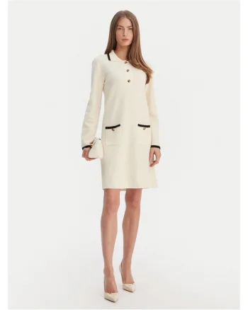 Rochie tricotata,  lana bej, Bej