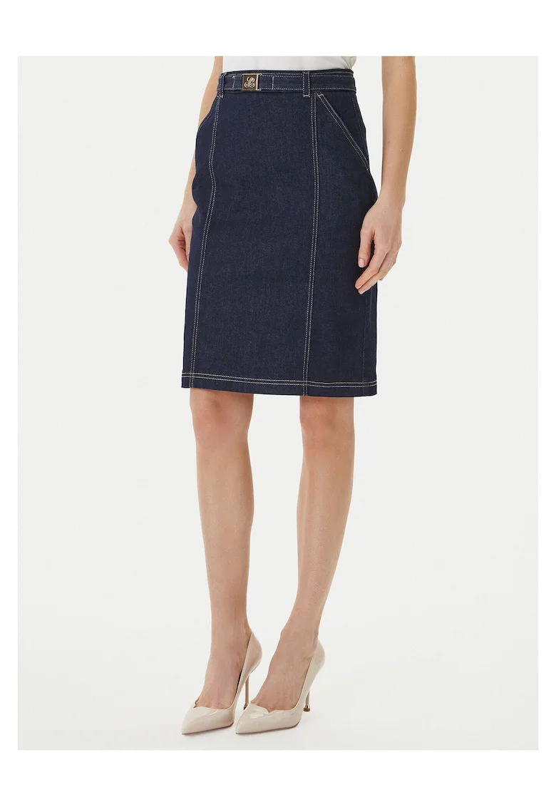 Fusta din denim,  bleumarin, bumbac, fermoar, Bleumarin