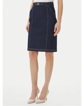 Fusta din denim,  bleumarin, bumbac, fermoar, Bleumarin
