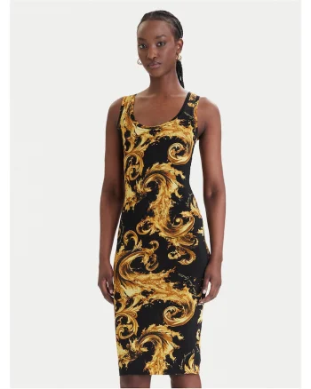 Rochie casual,  neagra, din bumbac cu elastan